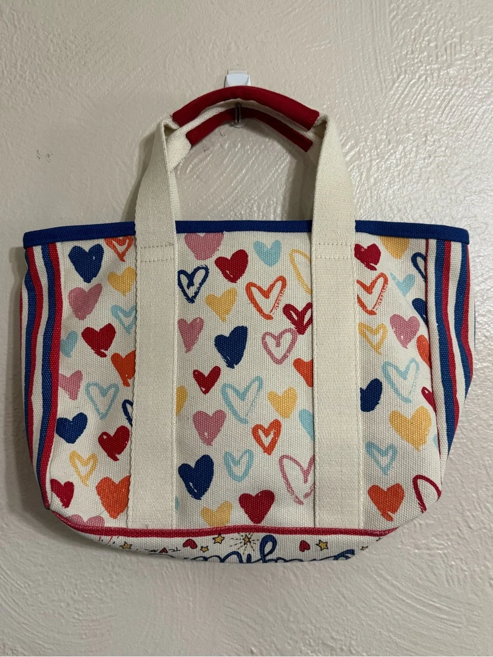 Brighton Heart-Print Canvas Mini Tote - Cream with Multicolor Hearts